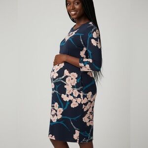 Pea in the pod Maternity Women’s size Medium Navy/ Floral Shift dress🤰3/4 sleeve